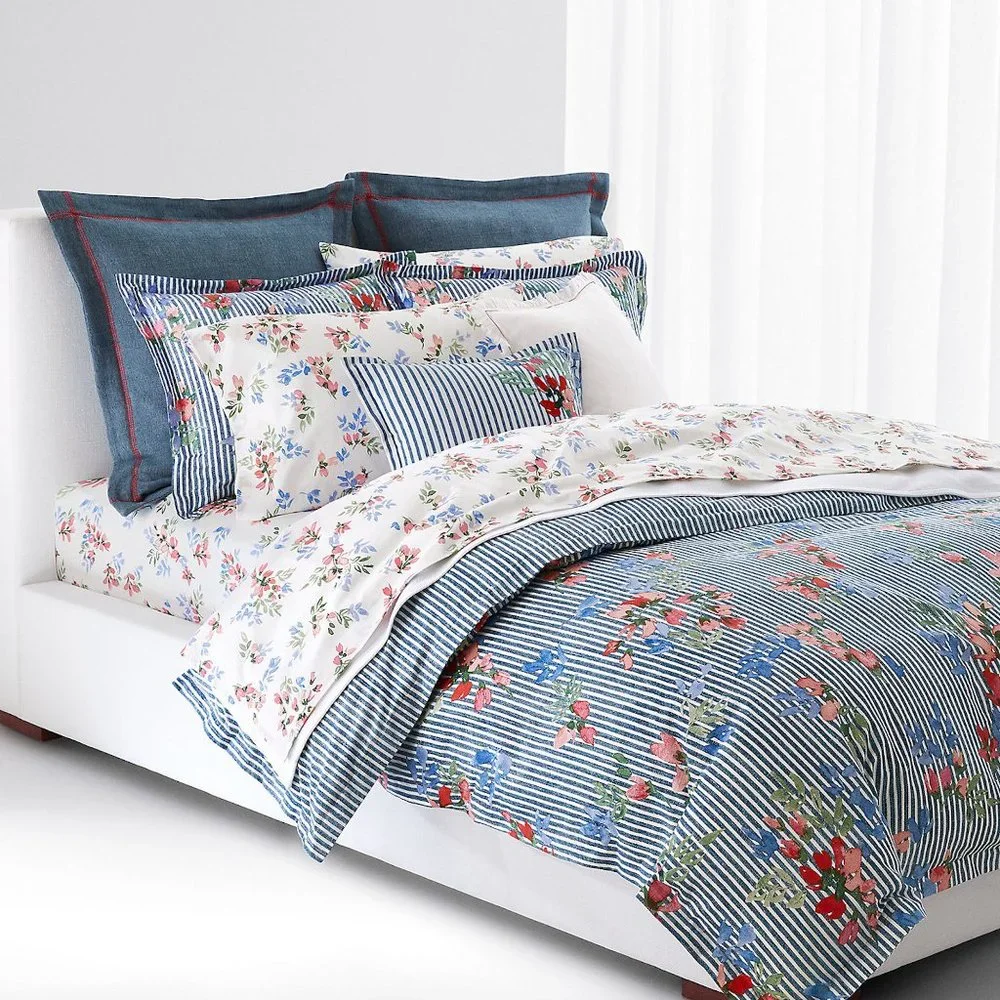 Lauren Ralph Lauren Maggie Indigo Floral Stripe King Duvet Cover Set